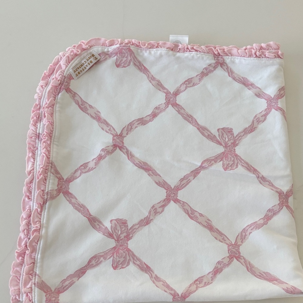 Beaufort bonnet company baby buggy blanket white pink bows.Great condition